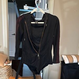 Item # D105 - Jean Paul Gaultier Black Asymmetrical 3/4 Sleeve Bodysuit